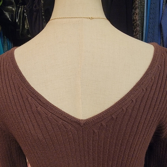 RALPH LAUREN ♡ Gorgeous Vintage Brown V Neck 'n Back Wide Ribbed Knit Sweater S - Picture 14 of 15